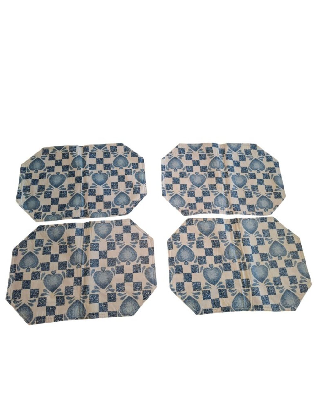 Vintage Blue Heart Checkerboard Placemats Set of 4 Country Farmhouse Decor
